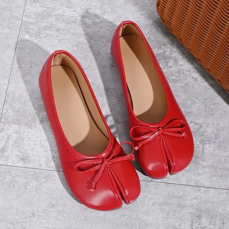 Soft Split Toe Tabi Ballet Flats Women Bowknot Leather Round Toe Ballerina Shoes Low Heel Slip on Loafers Casual Moccasins 2026