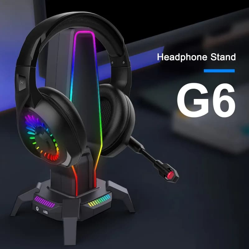 Supporto per cuffie RGB in stile Mecha con doppia porta USB, appendi-cuffie da gaming per gamer