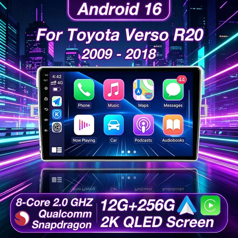Autoradio Android 16 per Toyota Verso R20 2009 - 2018 Lettore multimediale GPS Navi Head Unit Wireless Carplay Auto Video Stereo BT