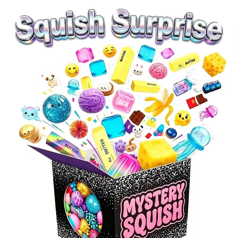 100 style Holiday Squishy Mystery Blind Box, Random Surprise Squeeze Toys, 1Pieces Guaranteed Cute Stress Relief Fidget Toy Set！