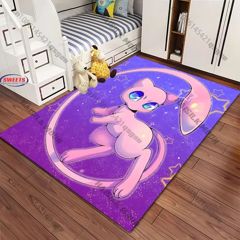 Tappeti stampati Pokemon Mews di varie dimensioni e stili, per soggiorno, camera da letto, ingresso, tappetino per porta, divano, balcone, giardino, tappetino antiscivolo