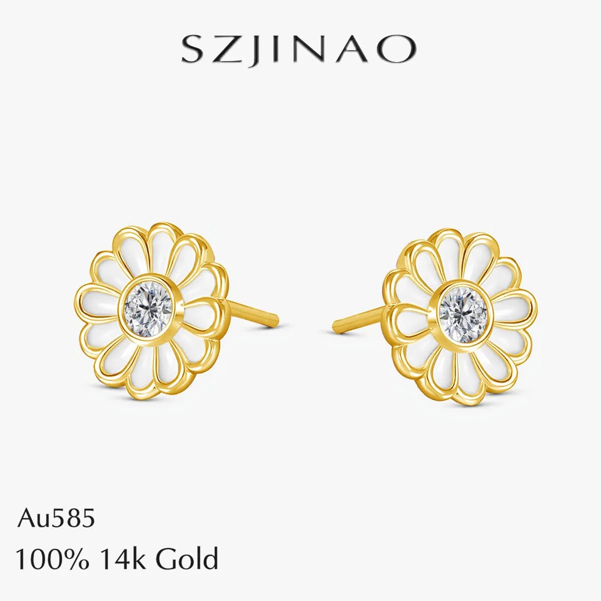 Orecchini a lobo piccoli in oro 14K con moissanite a margherita per donna, gioielli in smalto con citrino naturale per anniversario di matrimonio, regalo per la festa dei bambini