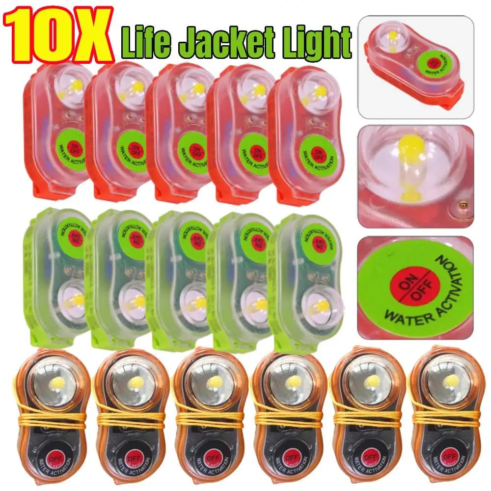 1-10 pezzi LED al litio giubbotto di salvataggio lampada visiva attira la luce acqua di mare luce autoilluminante salvavita per giubbotto di salvataggio