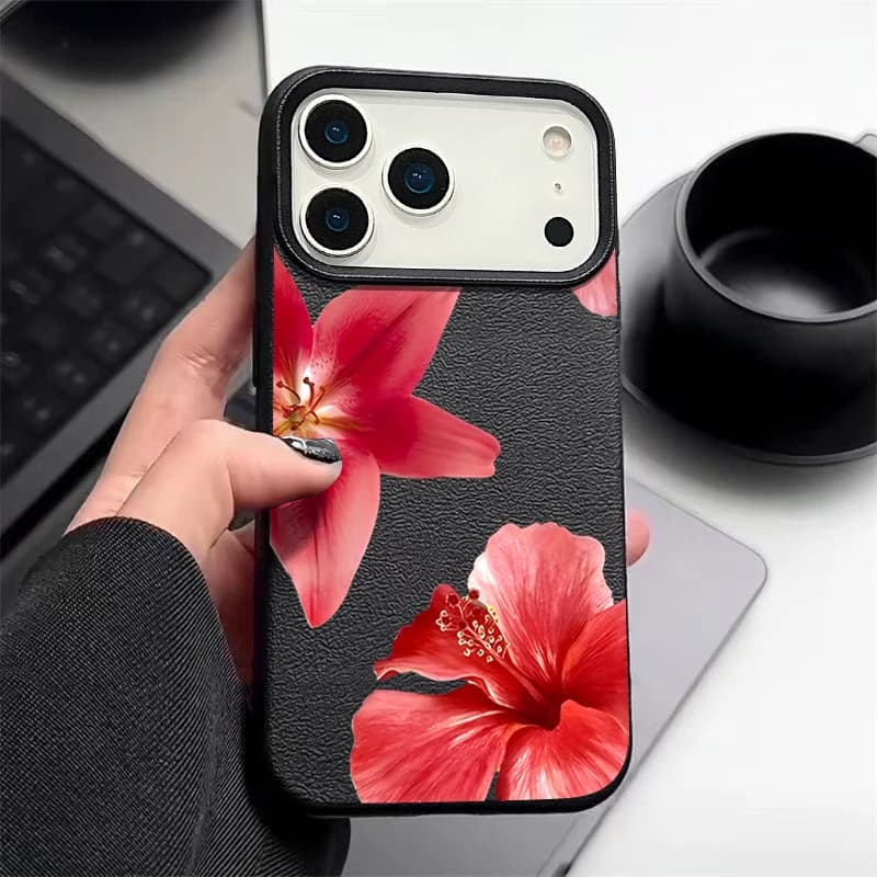 Custodia per telefono modello fiori rossi per iPhone Air 17 16 15 14 13 12 Pro Max 12 Pro 11 16e Custodia morbida in TPU con texture in pelle antiurto