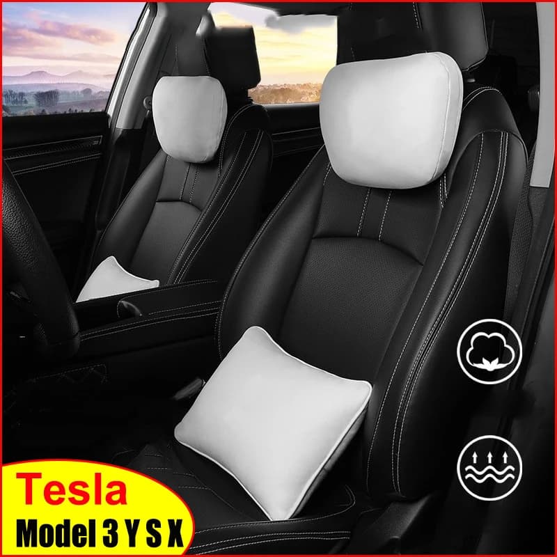 Poggiatesta per auto Cuscini per la vita del collo per Tesla Model 3 YSX Juniper 2025 Testa del sedile Supporto per sollievo lombare Cuscino morbido Tessuto scamosciato