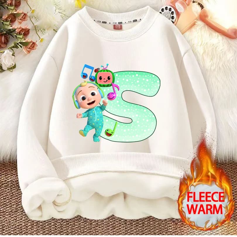 Cocomelons Felpe per bambini Anime Stampato Lettera AZ Pullover con felpe in pile Ragazzi Ragazze Bambini Girocollo Vestiti Regalo