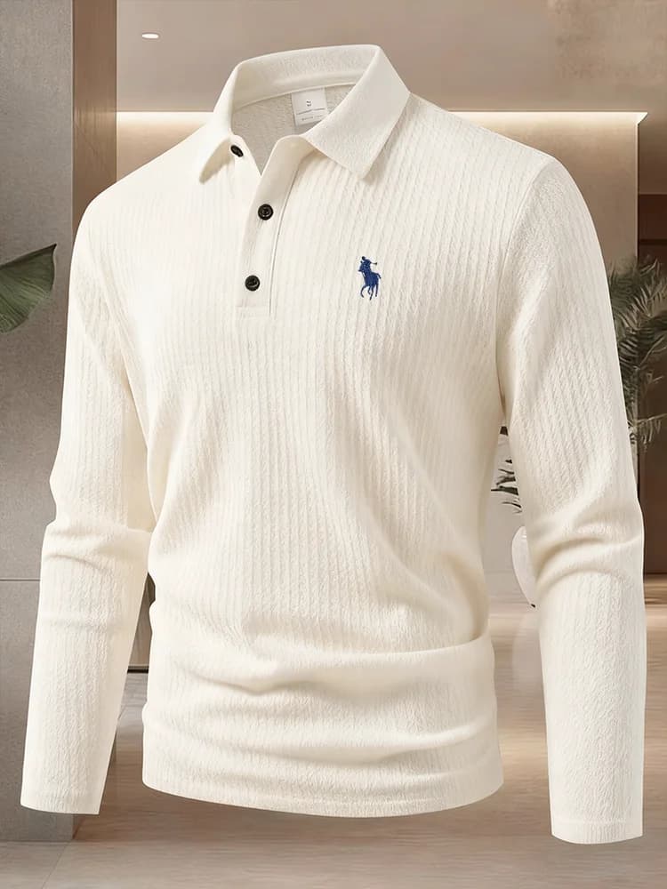 Polo da uomo ricamata squisita di marca di fascia alta a maniche lunghe 2025 autunno comoda maglietta casual traspirante con risvolto