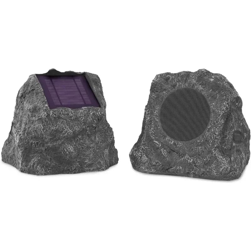 CALDO coppia di altoparlanti da roccia per esterni - Bluetooth wireless, per giardino, patio, costruito per tutte le stagioni e ad energia solare con ricaricabile