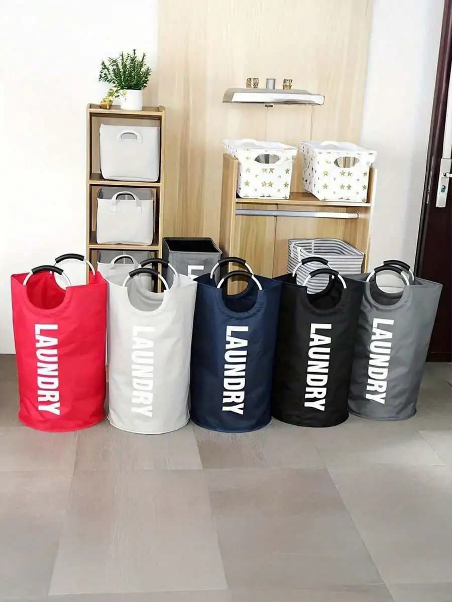 92L Foldable Standalone Laundry Basket With Handles Multi-Color Letter Print Storage Bag For Bathroom Bedroom Dorm