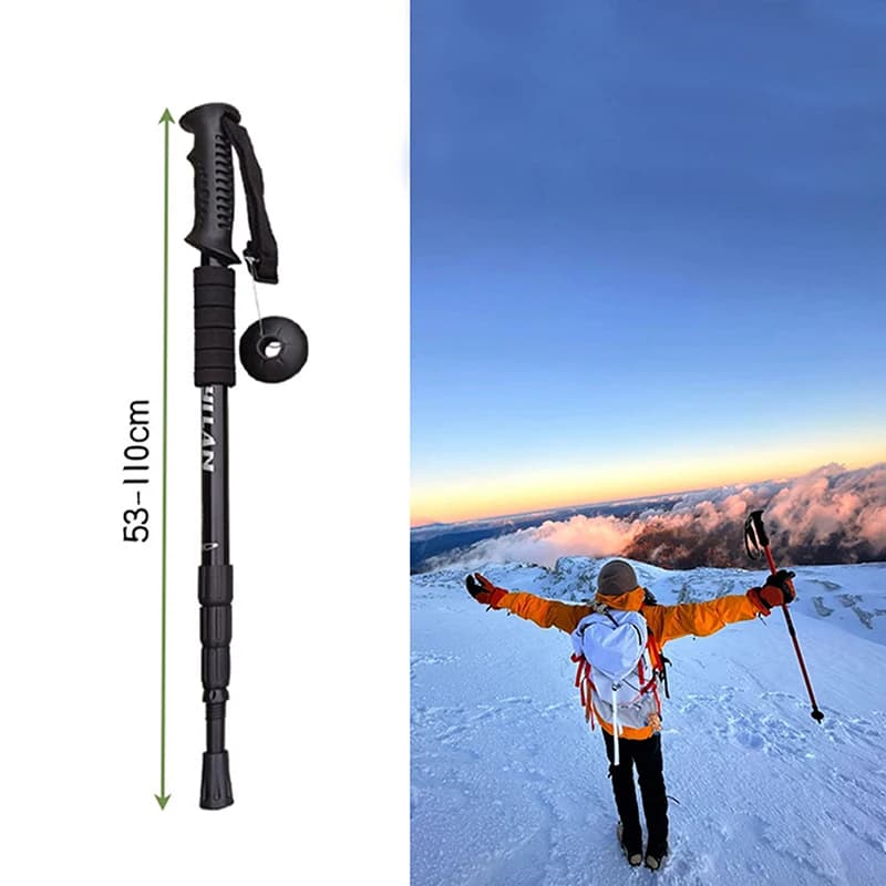 Trekking pole with straight handle in aluminium alloy 4 sections Trekking pole for outdoor hiking trekking pole for camping climbing