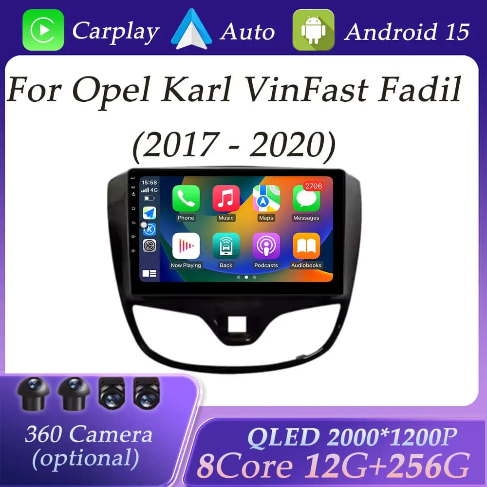 Wireless Carplay for Opel Karl VinFast Fadil 2017-2020 Car Radio Video Multimedia Player WIFI GPS NaviDSP Stereo QLED Screen BT