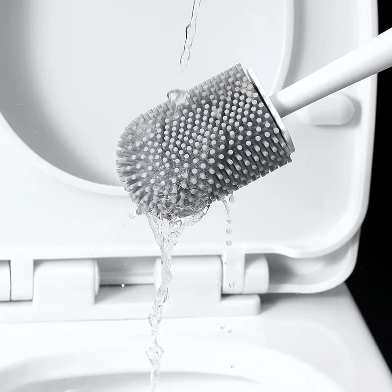 Set di spazzole e porta spazzole per WC, testa flessibile con setole in silicone, dimensioni compatte per riporre facilmente, per il bagno