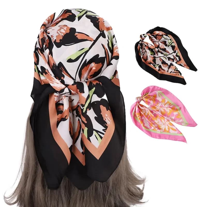 2026 Silk Scarf Women Small Square Shawl 70cm Satin Surface Printing Spring Summer Sun Protection Headscarf