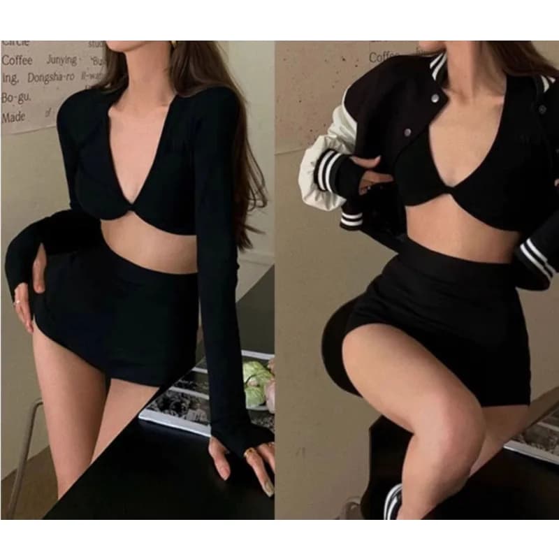 Women's swimsuit two pieces divided sleeve long slimming belly covering high spring hot swimsuit woman Ins Internet
