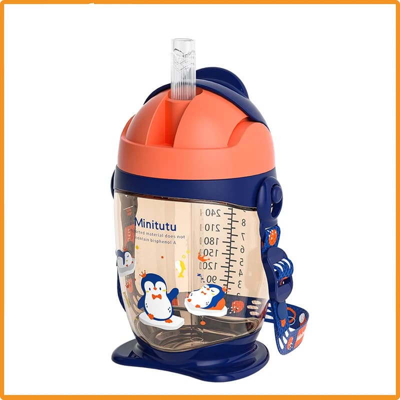 Minitutu Baby Bottle with Strap Anti-Drop And Anti-Spray Large Capacity 300mL Children's Direct Drinking Water Cup