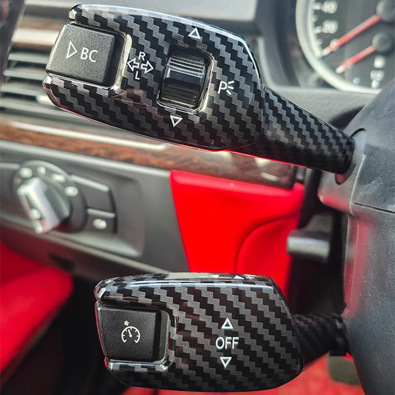 Carbon cover for switch lever direction indicators and windshield wipers, headlight switch coating on the wheel for BMW Series 3 4 5 6 7 X1 X5 X6