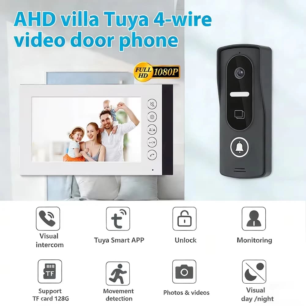 Sistema Videocitofonico con Monitor Touch Screen da 7 Pollici, Telecamera Integrata, Impermeabile IP65, App Tuya Smart, Visione Notturna HD 1080P per Casa