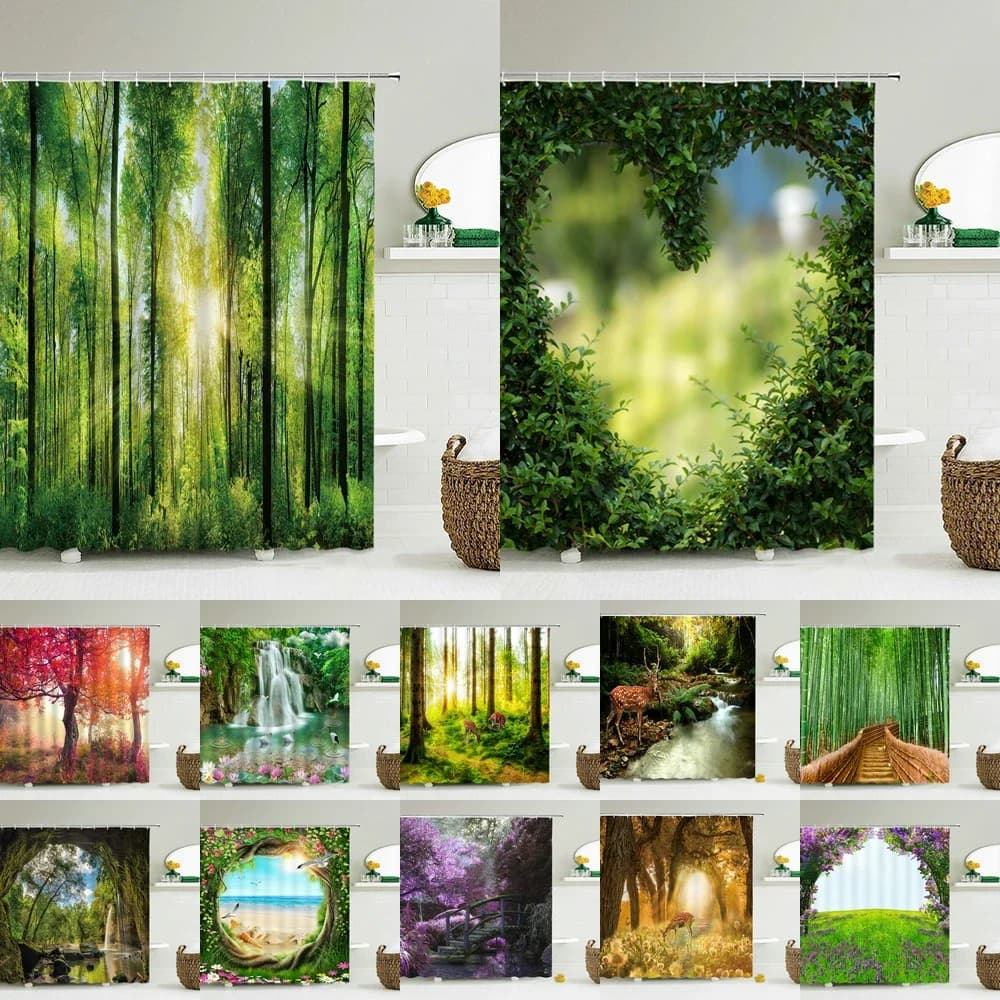 Shower Curtain Luxury Shower Curtains for Bathroom 3D Shower Curtain Natural Forest Scenery Printed Bathroom Curtains Waterproof