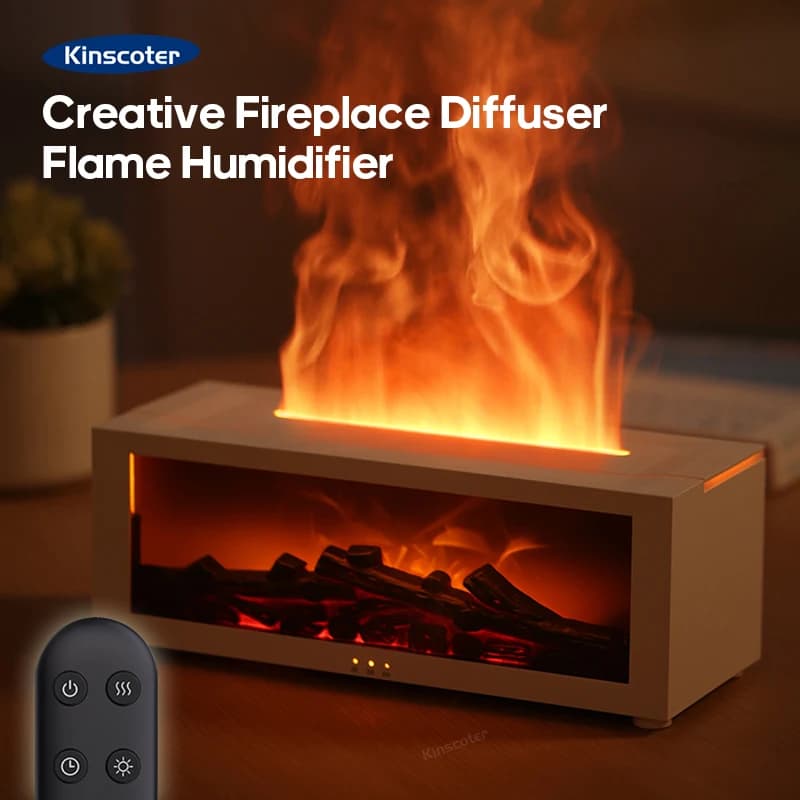 Umidificatore creativo per caminetto Diffusore di oli essenziali aromatici con spegnimento automatico senza acqua con luce LED e telecomando per regalo domestico