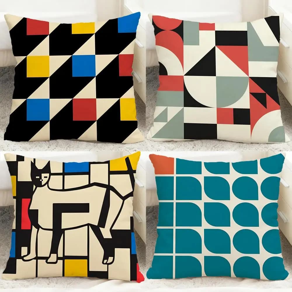 Fashion B-BBauhaus Geometry Cushion Cover Comfortable Reversible Pillow Cover Ideal for Car Sofa Bedroom & Beyond