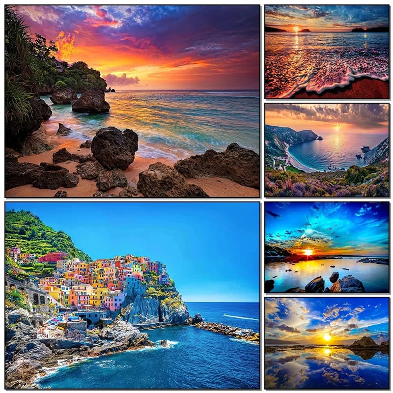 Dipinti su tela di paesaggi Hawaii Beach Paesaggio Tramonto Immagini al mare Poster e stampe di arte della parete per la decorazione domestica della stanza Senza cornice