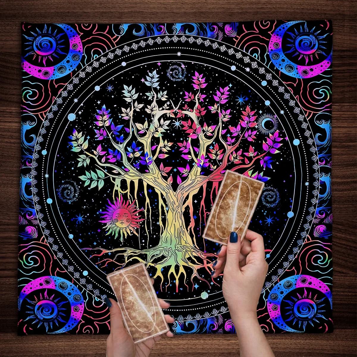 Misterioso albero verde della vita Tovaglia per tarocchi Tovaglia per altare Wicca Fantastica tovaglia per albero della vita per tarocchi Oracle Card Pad