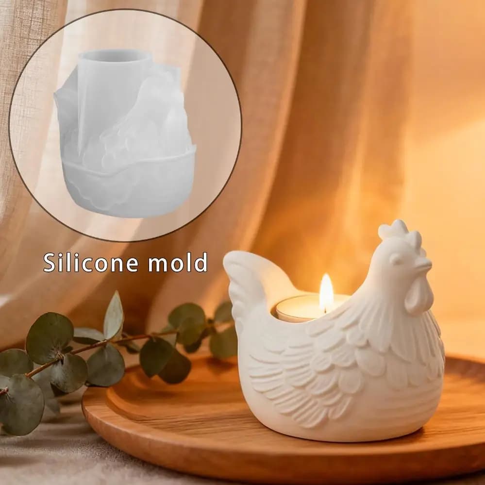 1 Pezzo Stampo in Silicone per Resina Epossidica e Gesso, per Portacandele a Forma di Gallina 3D Fai da Te, Decorazione e Contenitore da Scrivania