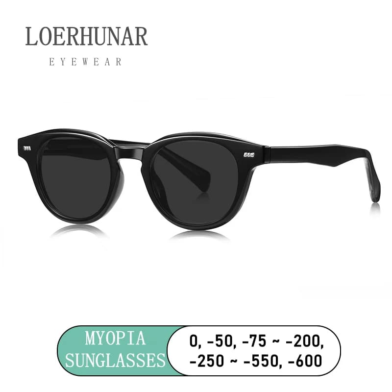 LOERHUNAR Fashion Luxury Brand Design Myopia Sunglasses for Women Men Retro Round Acetate Fibre Optical Prescription Sunglasses
