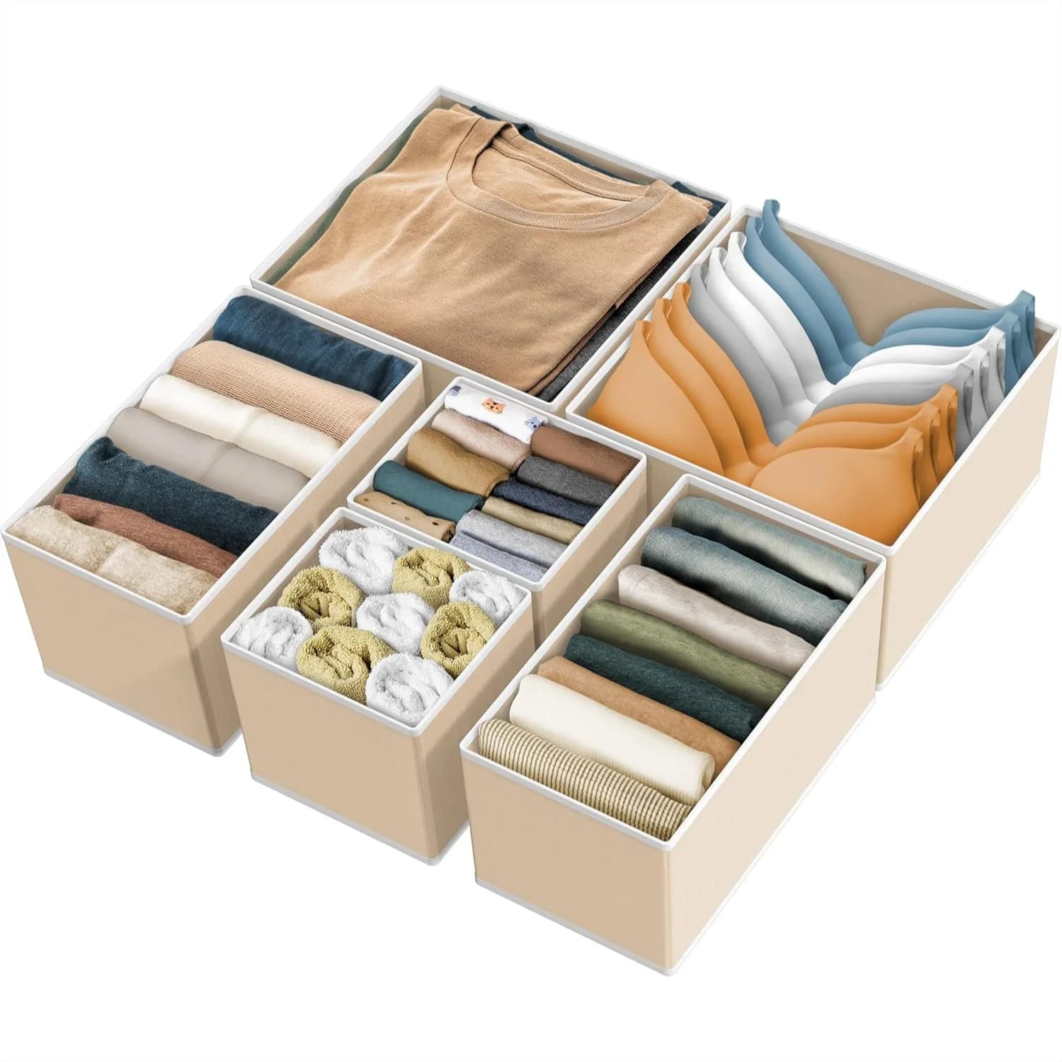 Set di 6 Organizzatori per Cassetti per Biancheria Intima, Reggiseni, Mutandine, Calzini - Soluzione di Stoccaggio Beige per Ordinare la Tua Casa