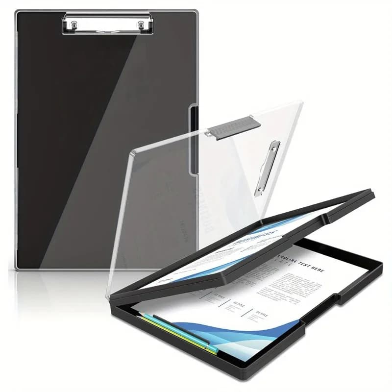 1 black lock holder with storage compartment and 2 storage boxes, transparent and durable upper panel to store the lock holder, lateral opening
