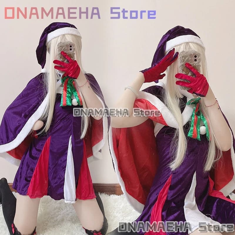 Viola Rosso Scialle di Natale Abito peloso Costumi Cospaly {ONAMAEHA} Set di cappelli con fiocco di Babbo Natale Uniforme da festa di Babbo Natale Spice Girls