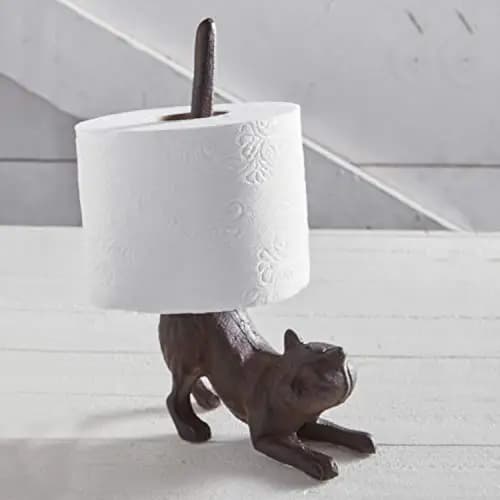Cast Iron Cat-Form Toilet Paper Roll Holder, 9.5 Inch Decorative Bathroom Stand