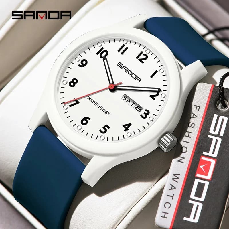 SANDA Fashion Casual Men Watch Silicone Strap Waterproof Luminous Clock Unisex Wristwatch Date Week Outdoor Sport Man Watches
