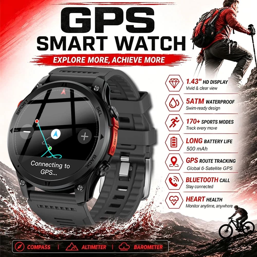 2026New Outdoor GPS Smart Watch Offline Maps Download Compass Tracking 5ATM Waterproof Tactics Sport Smart Bracelet For Men gift