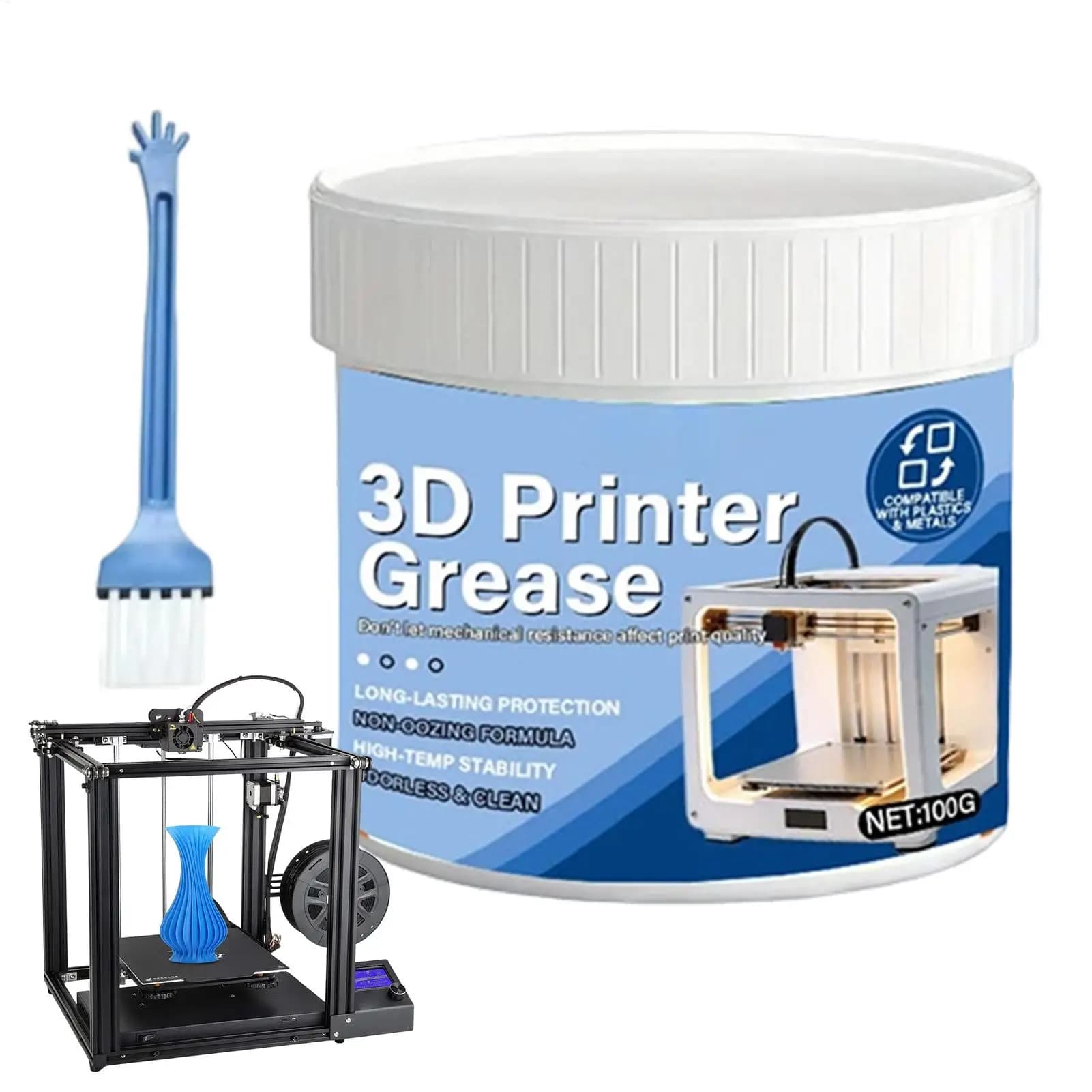 Olio Lubrificante per Stampanti 3D da 100g con Pennello, Grasso per Modellini Ferroviari, Motori e Guide Lineari
