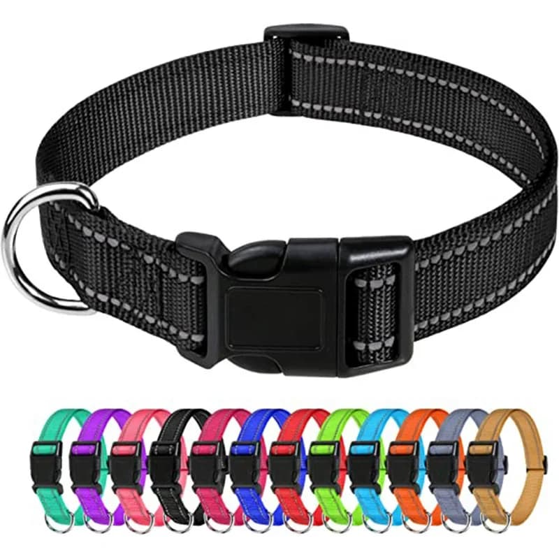 Collare riflettente per animali domestici, collare regolabile in nylon per cani e gatti, collare antiscivolo e anti-soffocamento per passeggiate, accessori resistenti per animali domestici