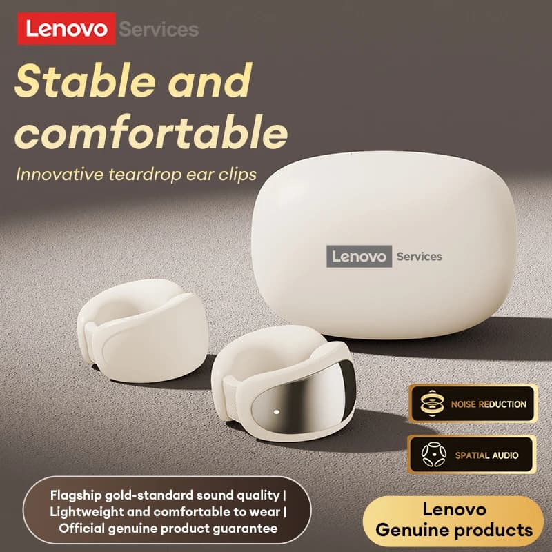 Lenovo RS121 Open-Ear Bluetooth earphones with noise reduction, wireless gaming headphones, sports headphones with comfortable clips, low latency