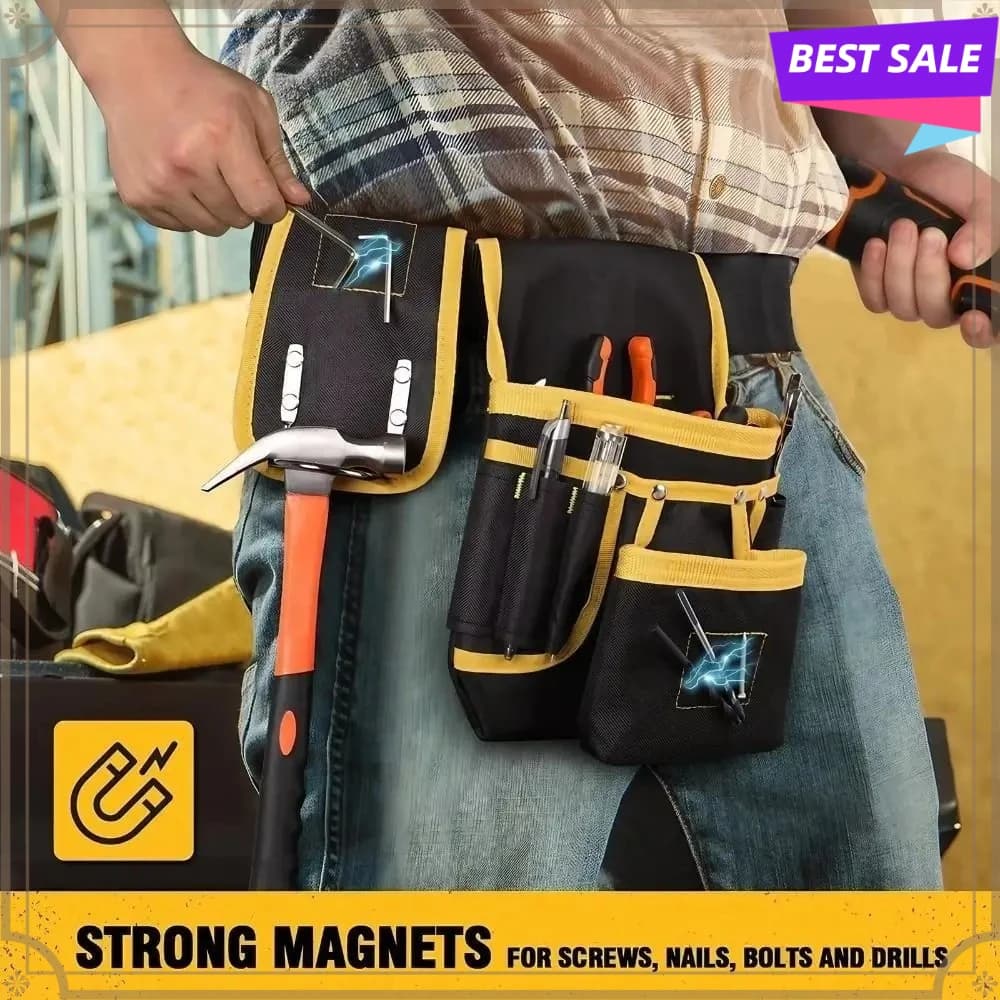Magnetic Tool Belt, Heavy Duty 26‑Pocket Adjustable Waist Detachable Nail Bag Wear Resistant Work Tool Waist Bag