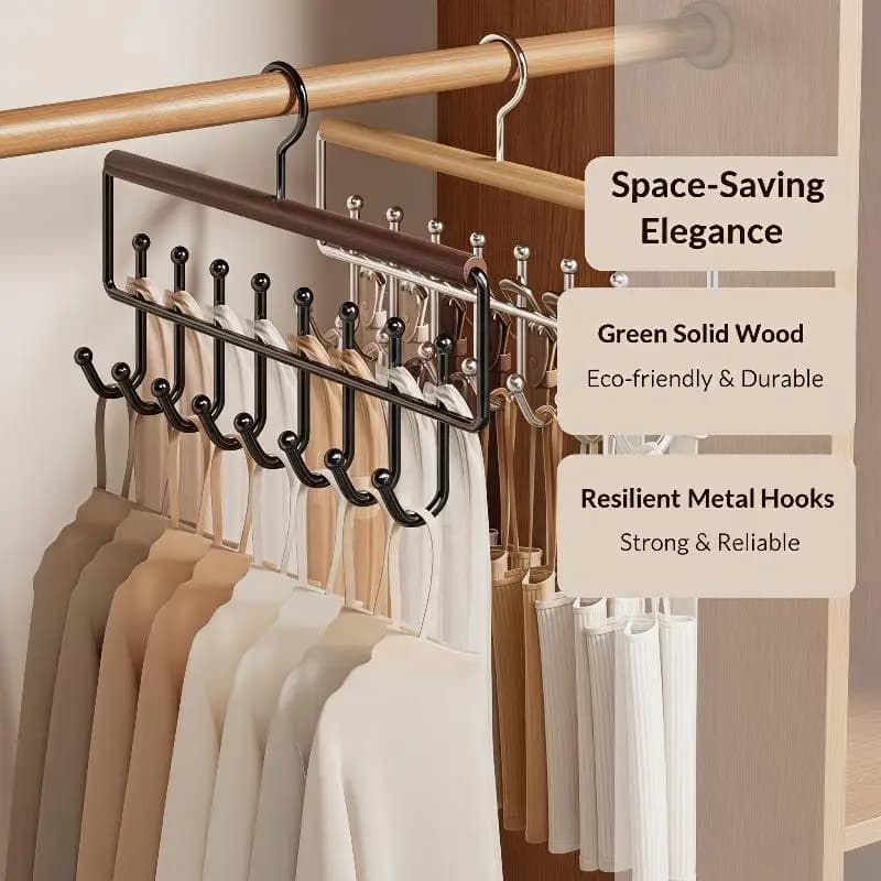 Wooden Sling Hanger Organizer Multiple Hooks For Underwear Bras Vests Space Saving Durable Storage Rack Closet Organizer