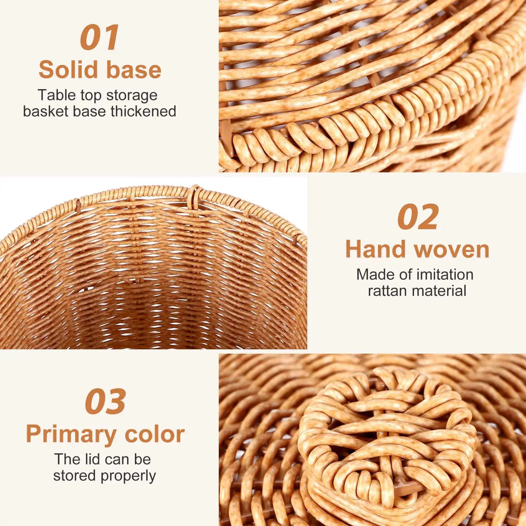 JKQZ Cestino intrecciato Cestino della spazzatura rotondo in rattan con coperchio Fioriera Cestini portaoggetti intrecciati Cestino della spazzatura in vimini Cestino della spazzatura