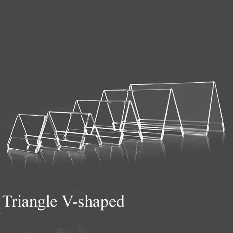 5 pezzi mini espositore per cartelli in acrilico triangolo a forma di V doppio lato trasparente porta biglietti da visita rack prezzi etichetta etichetta supporto