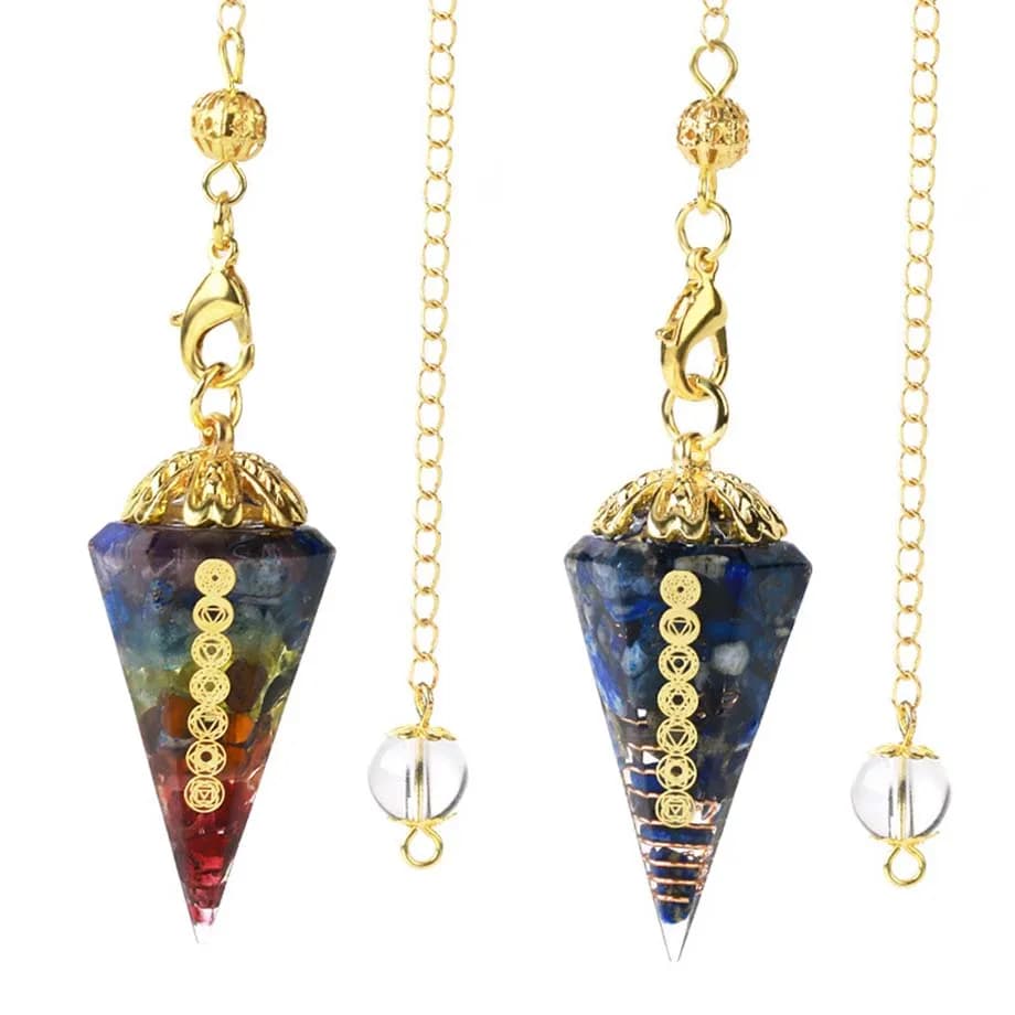 Natural Healing Chakra Crystal Quartz Chip Stone Orgonite Resin Hexagon Pendulum Pendant Energy Meditation Dowsing Divination