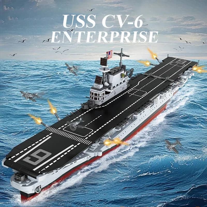 1883 Pezzi Modello di Nave Militare USS CV-6 Enterprise, Blocchi da Costruzione per Bambini, Giocattolo Educativo, Regalo di Compleanno