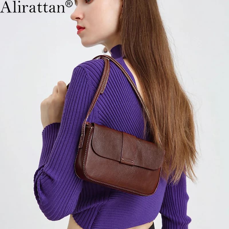 Alirattan Women New Trendy Genuine Leather Crossbody Bags 2026 Designer Fashion Lady Casual Cowhide Shoulder Messenger Bag