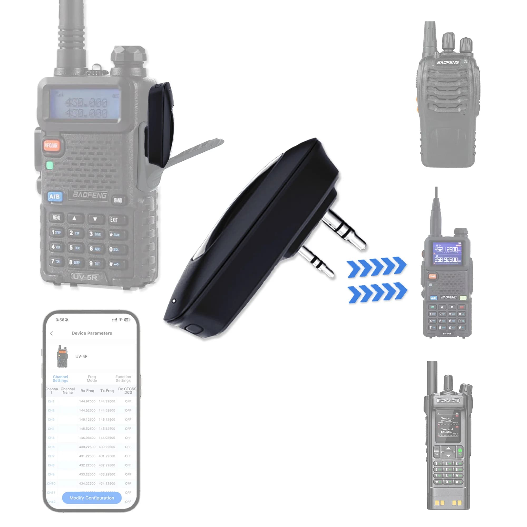 Programmatore per Walkie Talkie Bluetooth BT-1AD | Dispositivo di Scrittura a Radiofrequenza Controllato da App | Adattatore Ricaricabile USB-C
