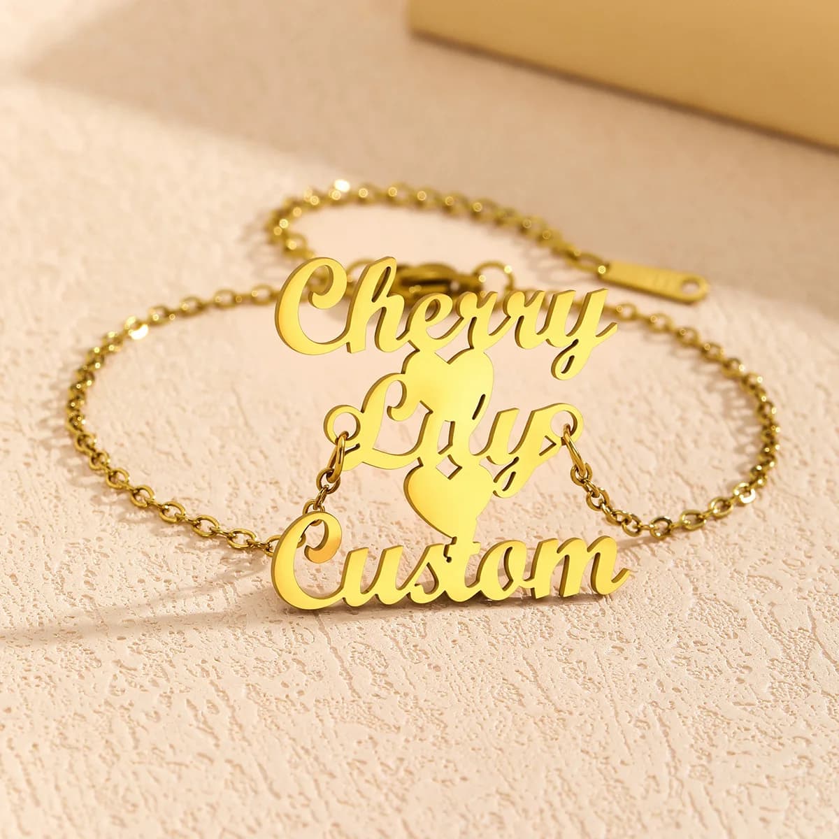 Bracciale personalizzato con 3 nomi in acciaio inossidabile per donne e bambini, targhetta personalizzata con doppio cuore, braccialetti regolabili, regalo di gioielli