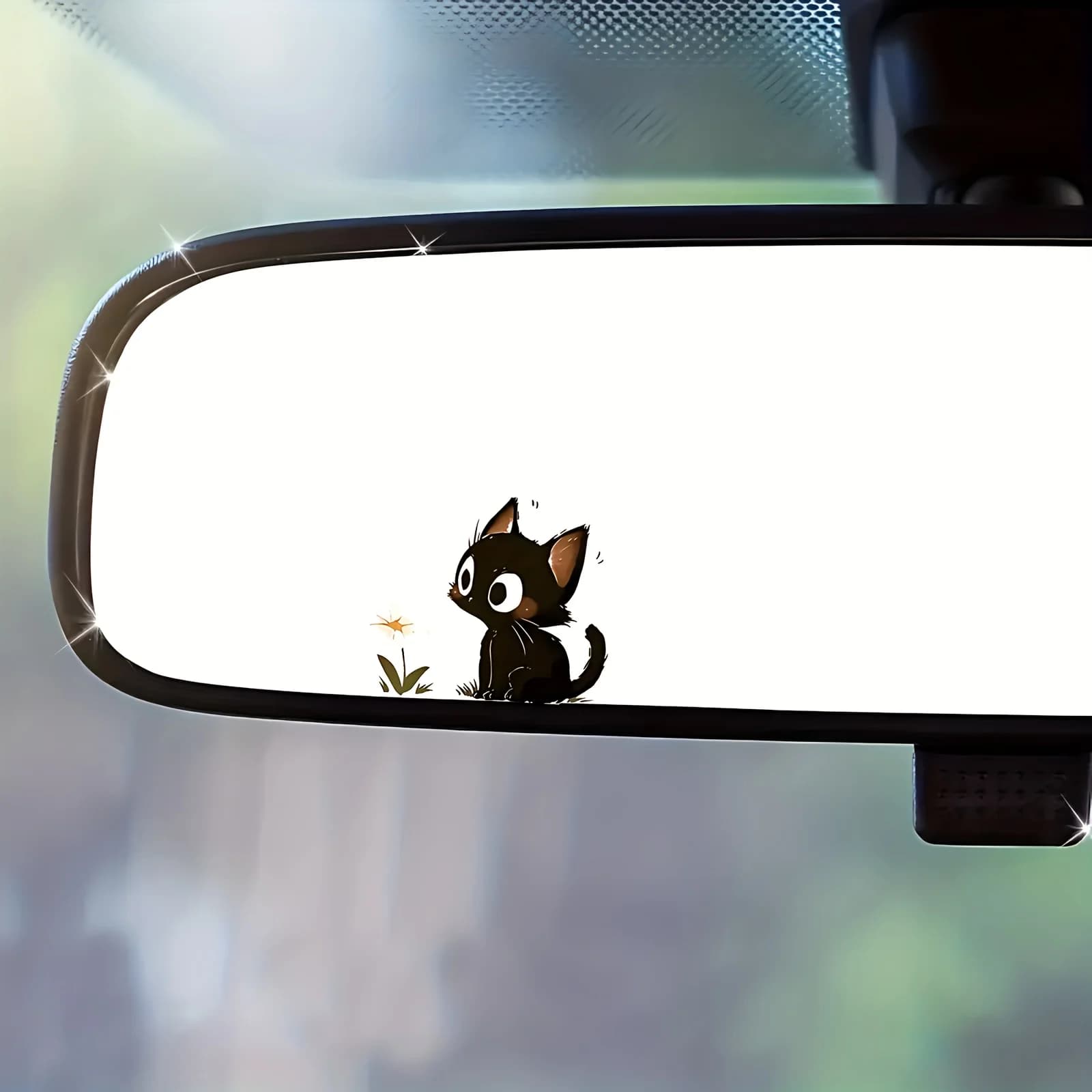 Adesivo in vinile 1 pz simpatico gatto nero con fiore per zaino, desktop, custodia telefono, decorazione animali domestici, laptop, finestrino auto, paraurti, accessori carrozzeria