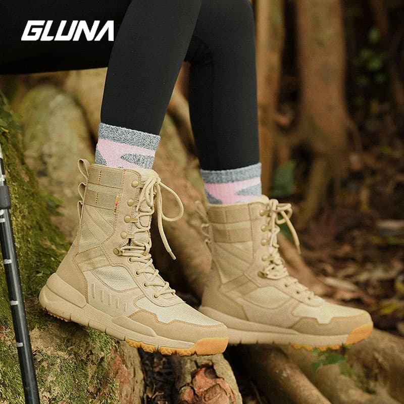 GLUNA 2026 Sports Outdoor Hiking Shoes Men's Anti Slip Waterproof Wear-Resistant Hiking Shoes High Top Lightweight Combat Boots