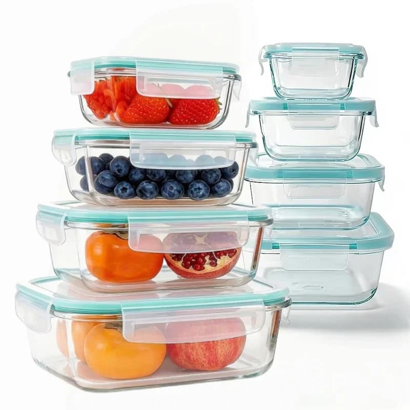 Borosilicate Glass Lunch Box Airtight Leakproof Bento Box Meal Prep Food Storage Containers with Locking Lid for Adults Office