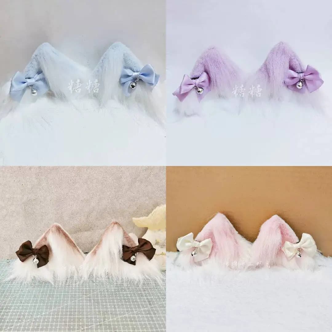 Fermaglio per capelli Lolita con orecchie di animali multicolore, fiocco e campanella, versatile, stile JK, per influencer, dolce e cool, Kawaii